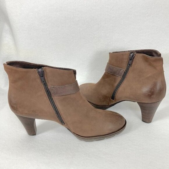 Paul Green Karla Brown Leather Side Zip Ankle Booties Size 5.5 - Picture 3 of 8